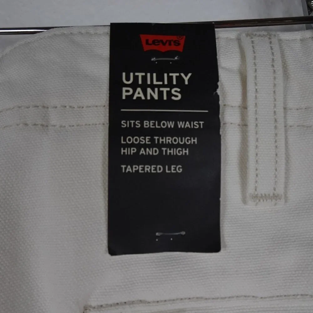 Levi's Utility Pants Jeans Men's 42x32 Off White Ivory Denim Tapered Pockets